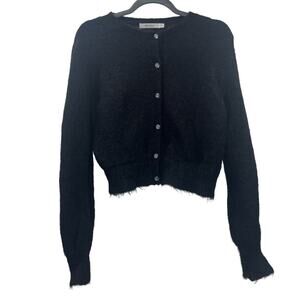 MOUSSY Wool Mohair Blend Cardigan Sweater w/ Bead Buttons in Black- Free Size